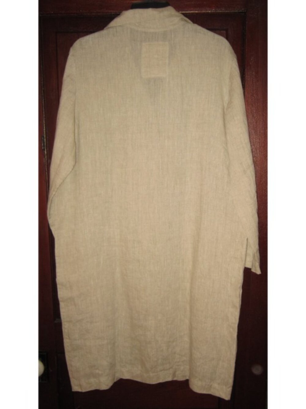 Manufacture de Lin Sz L 100% Linen Duster Jacket Chore Coat Pockets Button Long - Picture 2 of 3